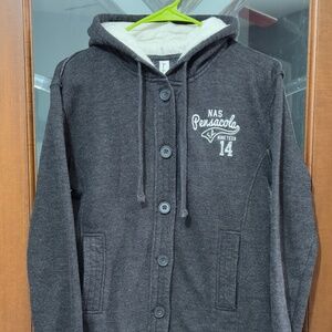 Gray Button-Up NAS Pensacola Hooded Jacket